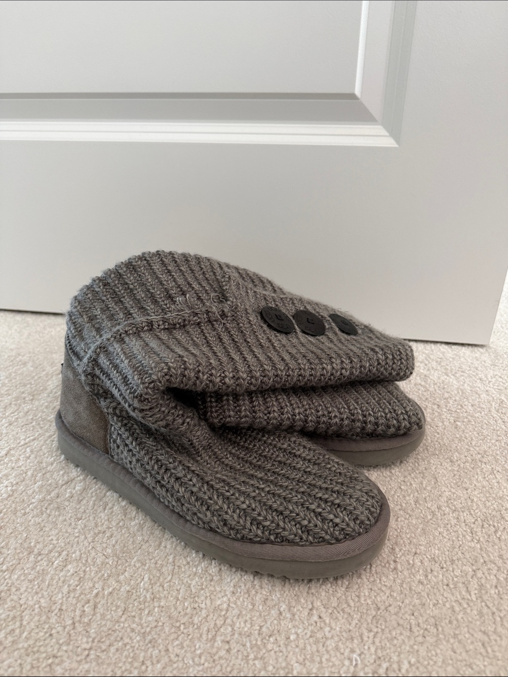 UGG Women's Gray Knit Fold-Over Bootie with Button Accents